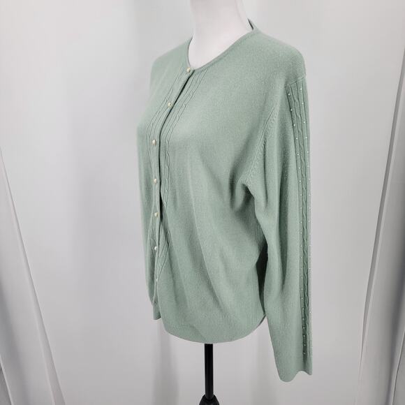 Alain Jerard Cardigan Womens Large Green Pearl Button Up Beaded Vintage - Picture 3 of 14
